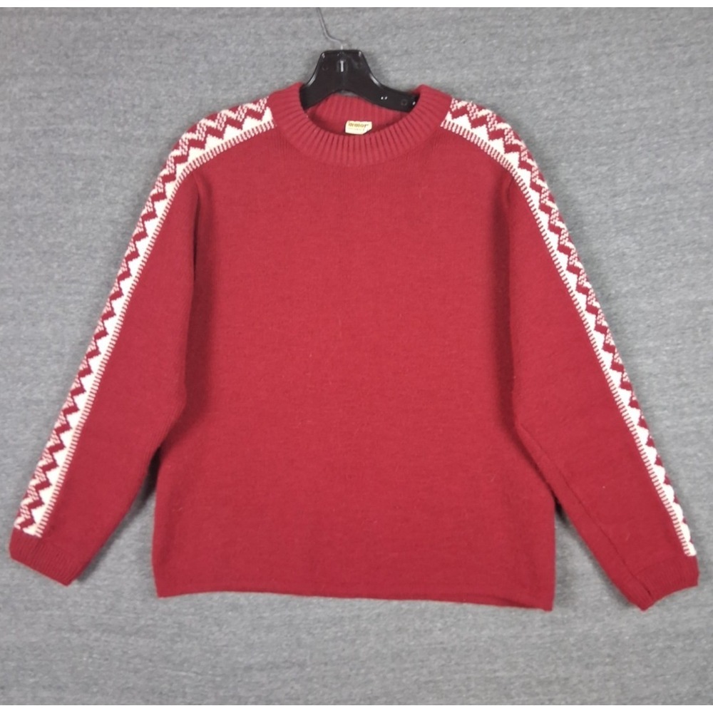 Dralon Mens Sweater Small Red Norwegian‎ German Heavy Weight Crew Vintage